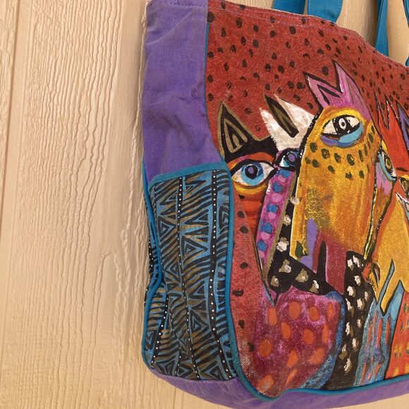 Vtg Laurel Burch Colorful Horses Mares EXTRA LARGE Shoulder Tote Beach Bag - Picture 8 of 16